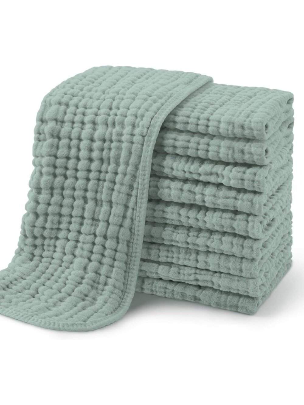 Organic Cotton Muslin Burp Cloths for Baby - 10 Pack, Large & Soft, Dark Green